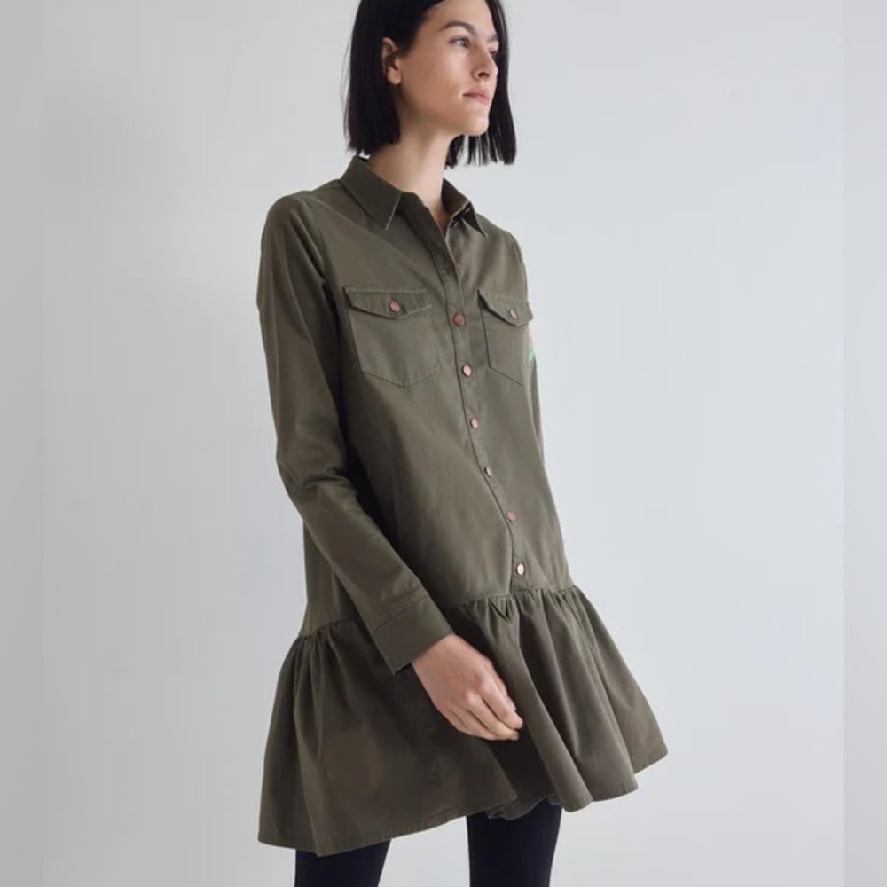 Ruti Roses Twill Dress Green Button-Front